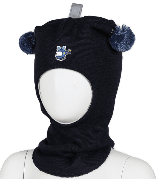 Kivat, marineblå hettelue i ull med helikopter